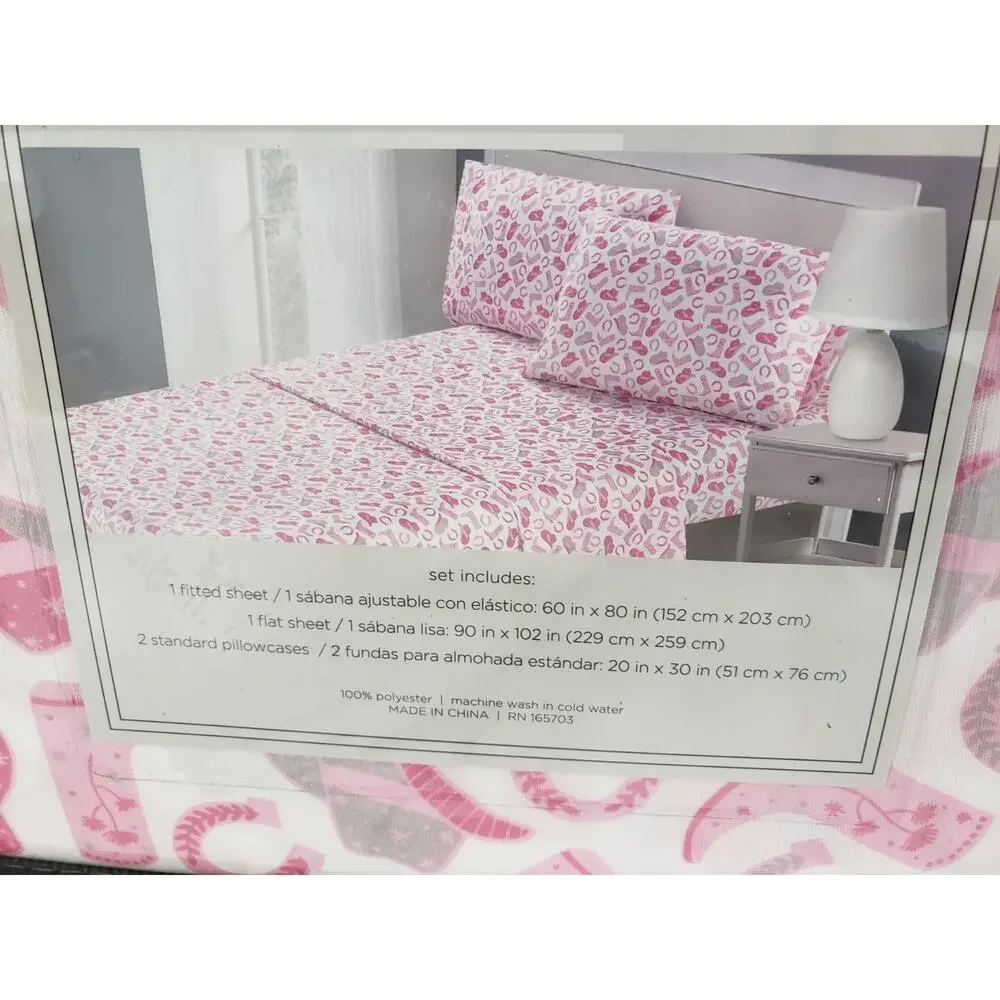 NEW Pink Western Cowboy Boots‎ Cowgirl Hat Horseshoe Equestrian Horse Sheet Set